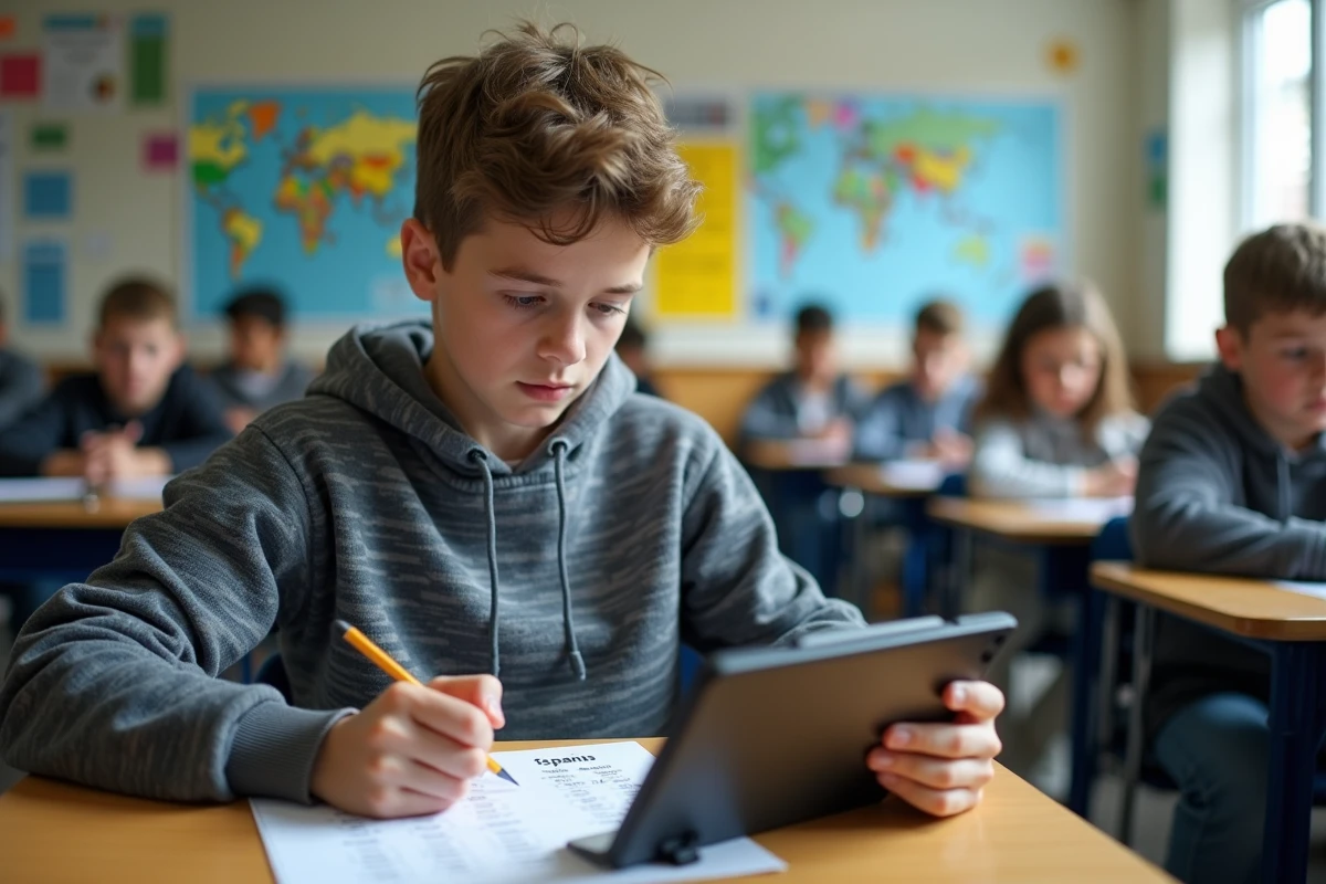 Adolescent étudie l