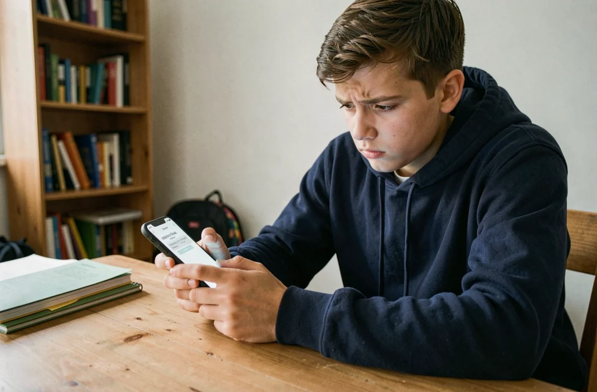 Adolescent frustré tentant de se connecter à l'application ENT77 sur smartphone avec un message d'erreur affiché