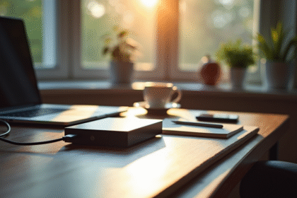 Bureau moderne avec ordinateur portable et protection des données