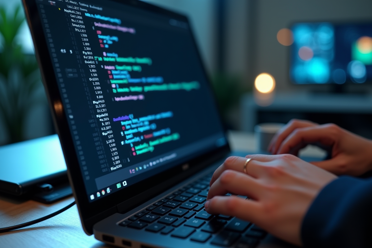 Mains tapant sur un clavier avec interface de commande IP