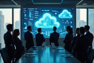 Groupe de professionnels en réunion dans un bureau moderne