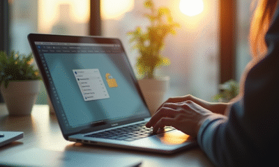 Espace de travail moderne avec création de dossier sur un laptop