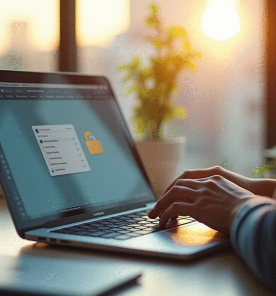 Espace de travail moderne avec création de dossier sur un laptop