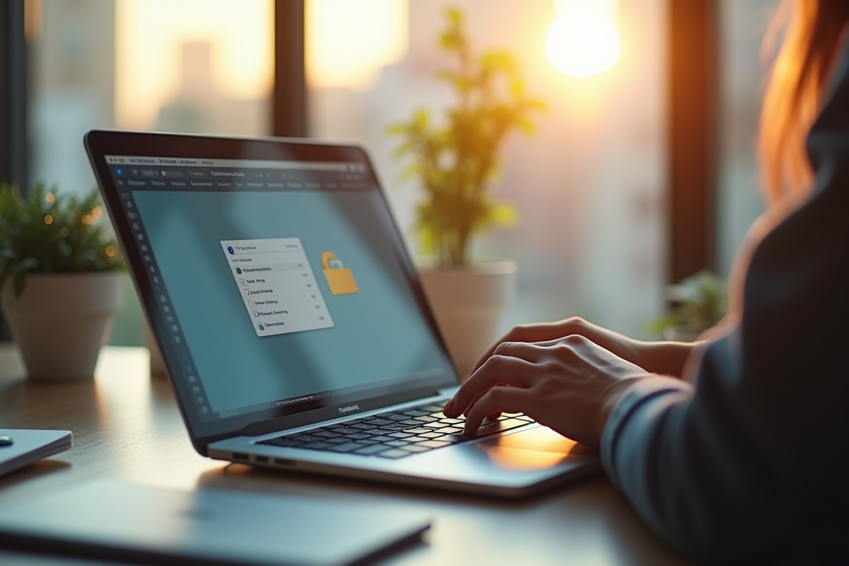 Espace de travail moderne avec création de dossier sur un laptop