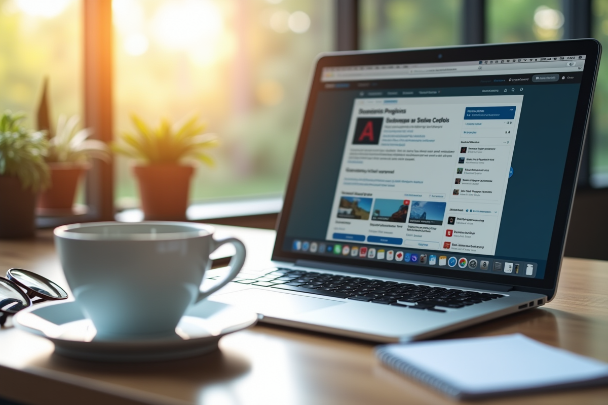 Espace de travail moderne avec écran RSS et accessoires lumineux