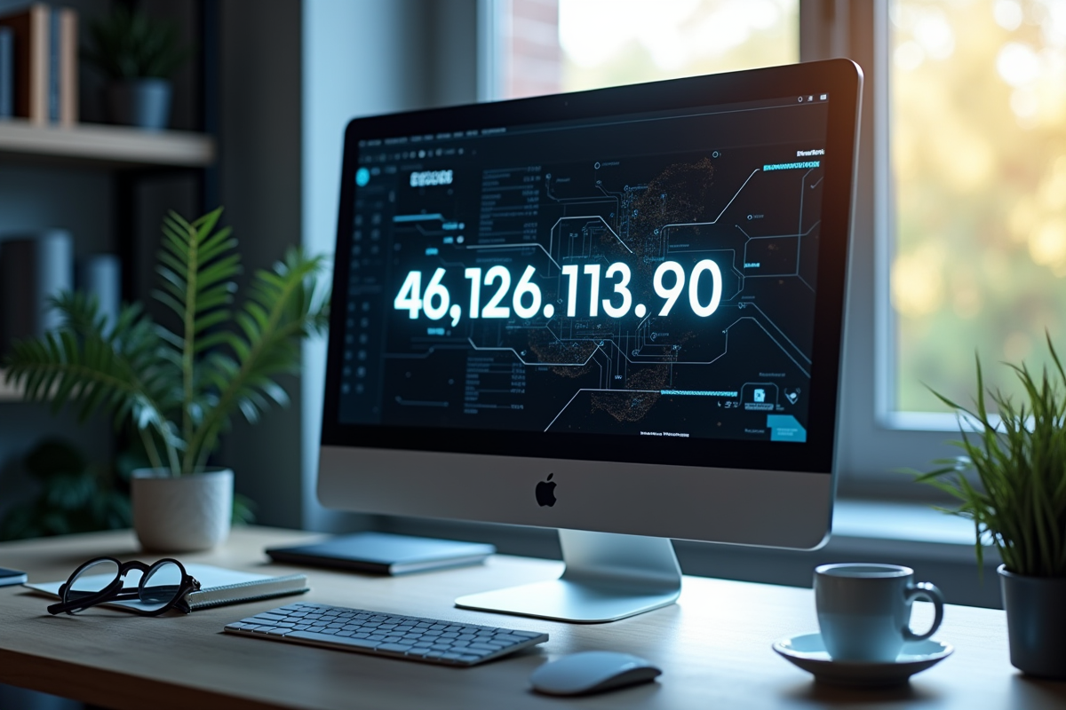 Espace de travail moderne avec écran affichant l IP 4612611390