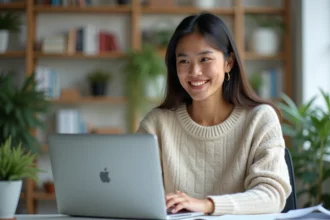 Jeune femme au bureau utilisant Excel sur son ordinateur