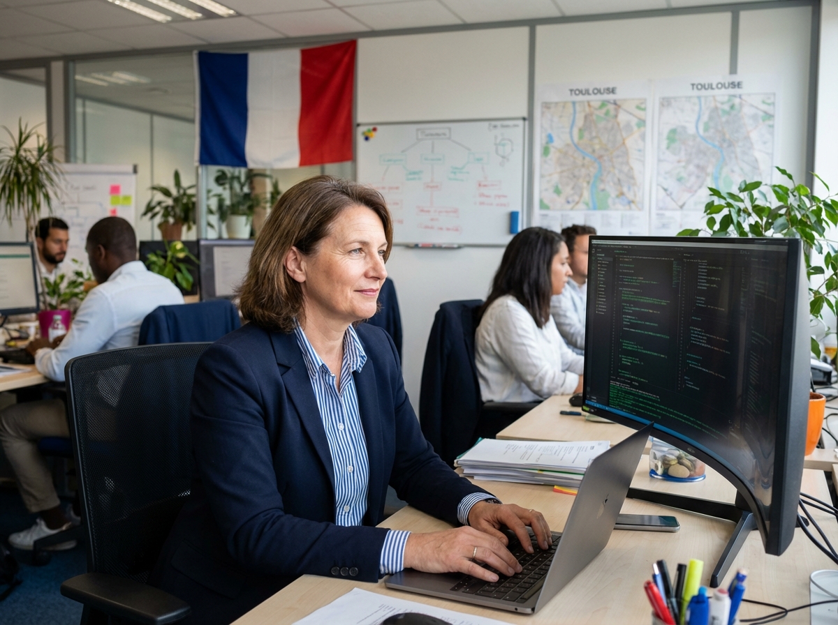 Femme experte en cybersecurite travaillant sur un ordinateur