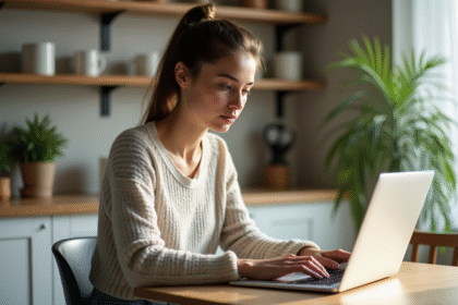 Jeune femme vérifiant ses réglages de confidentialité sur son ordinateur