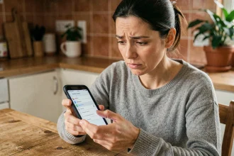 Femme tenant un smartphone Android et cherchant la corbeille dans les paramètres de l'appareil