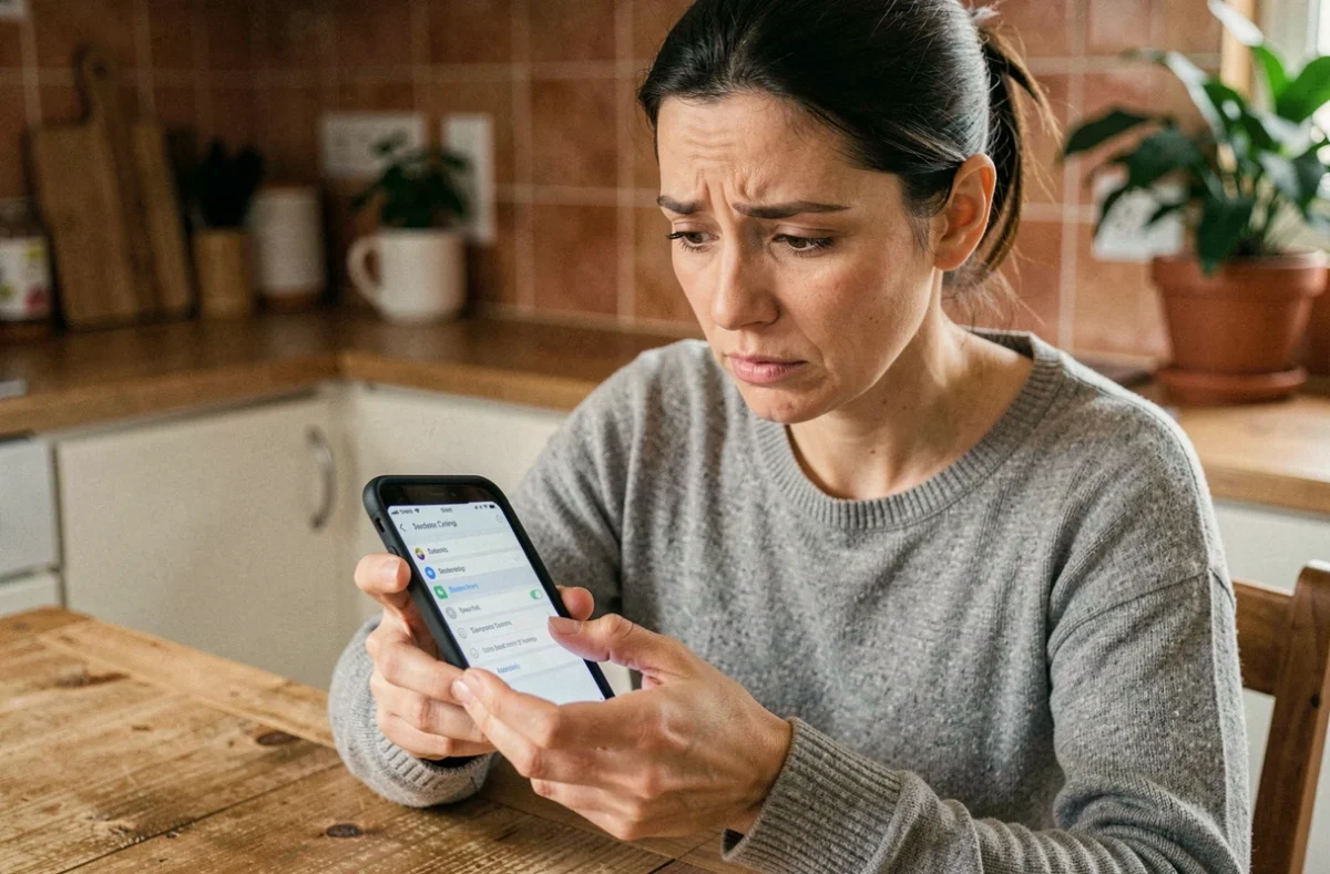 Femme tenant un smartphone Android et cherchant la corbeille dans les paramètres de l'appareil