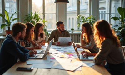Groupe de designers collaborant dans un bureau lumineux