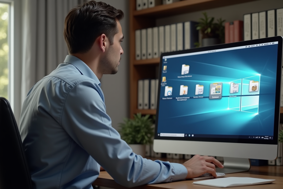 Homme d'âge moyen dans un bureau organisé regardant l'écran