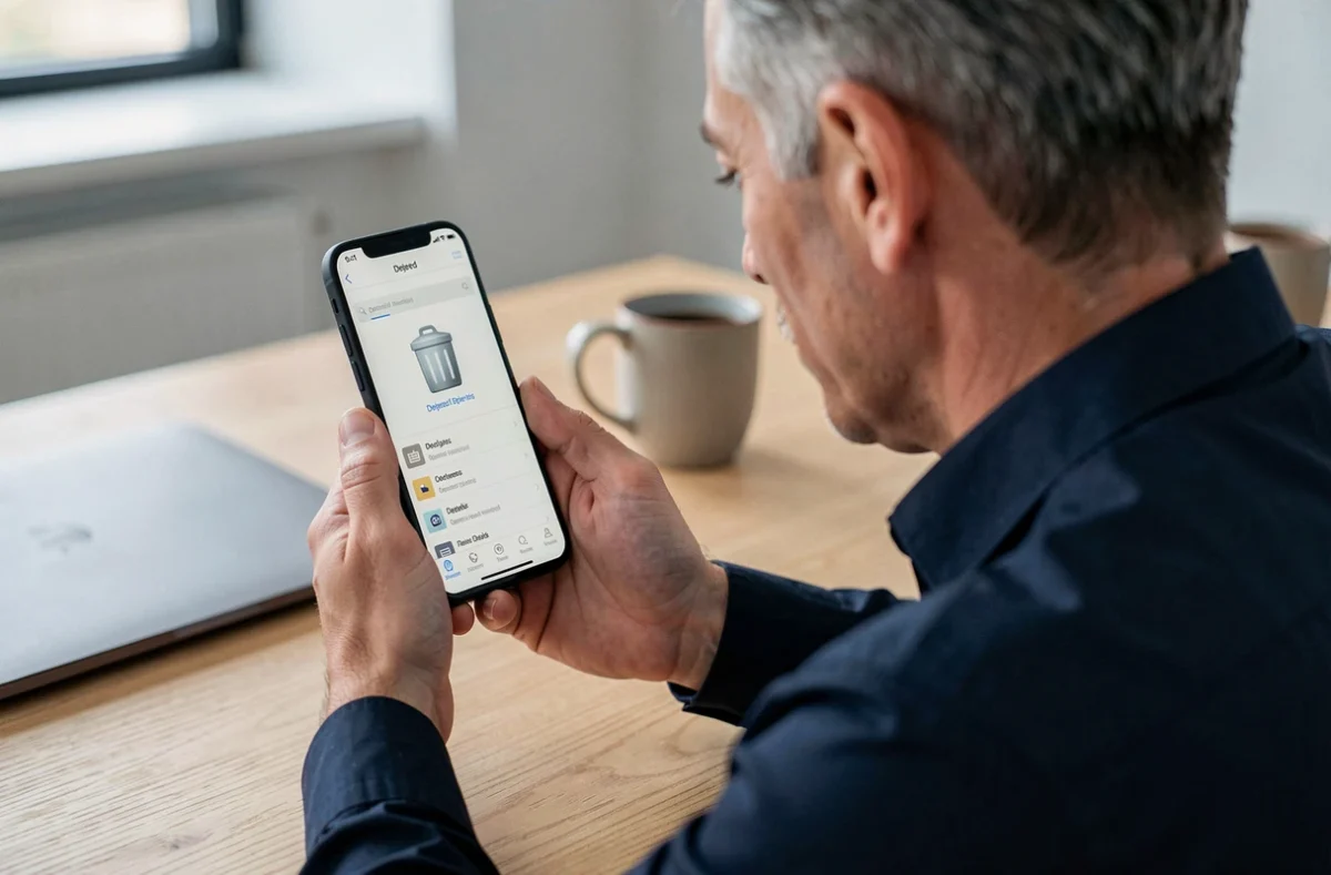 Homme consultant le gestionnaire de fichiers Android pour vider la corbeille sur son téléphone