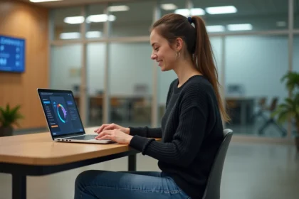 Jeune femme souriante au bureau universitaire moderne