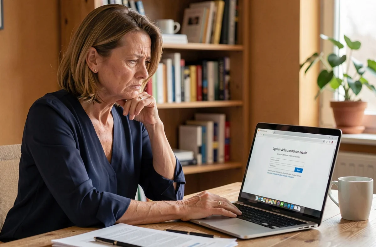 Femme frustrée devant un message d'erreur de mot de passe sur le portail Connect Ville de Marseille